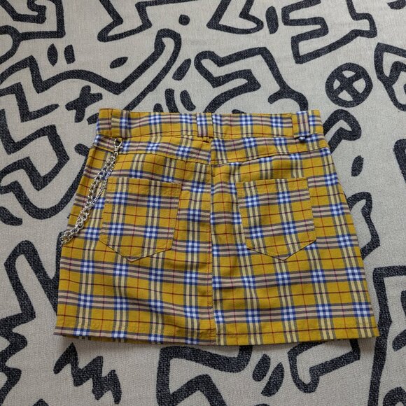 OMighty Clueless Yellow Plaid Mini Skirt Medium with Chain - Picture 9 of 9
